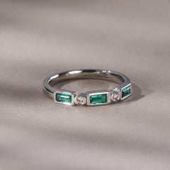 Forme 0.37ct Baguette Cut Lab Emerald 5 Stone Ring in Sterling Silver