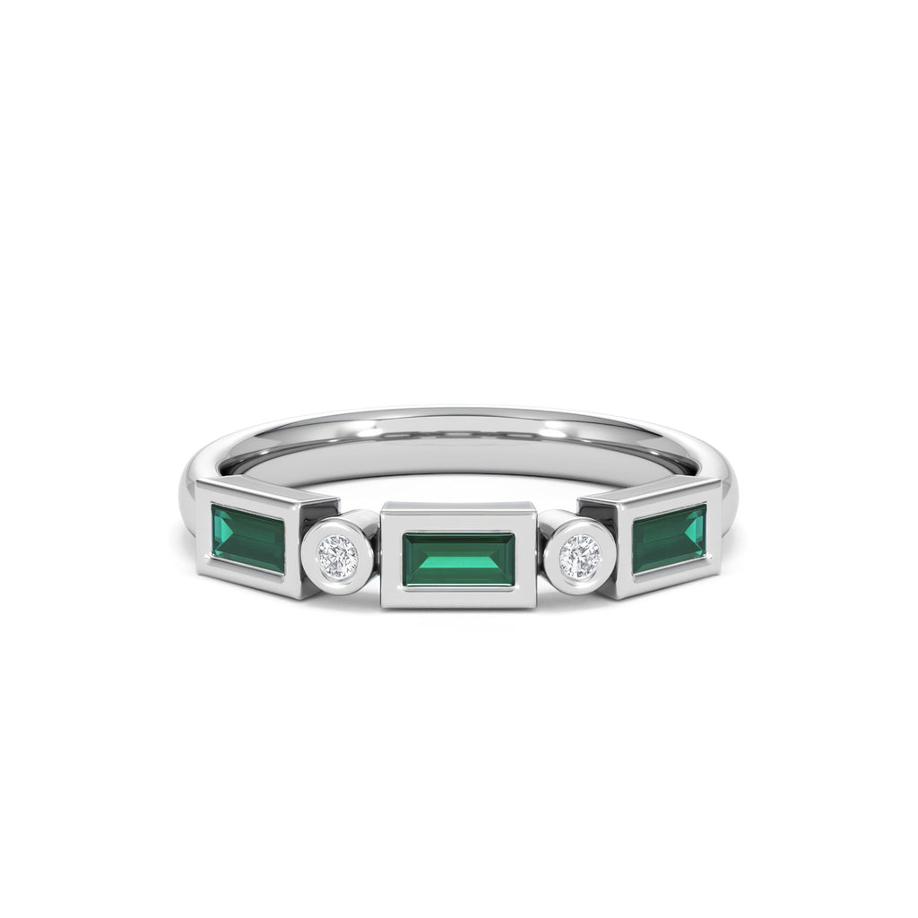 Forme 0.37ct Baguette Cut Lab Emerald 5 Stone Ring in Sterling Silver