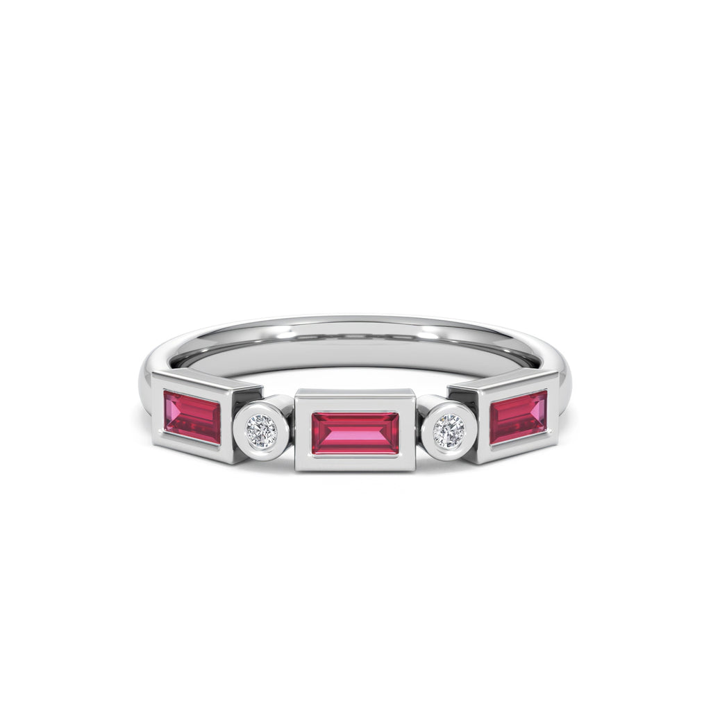 Forme 0.37ct Baguette Cut Lab Ruby 5 Stone Ring in Sterling Silver