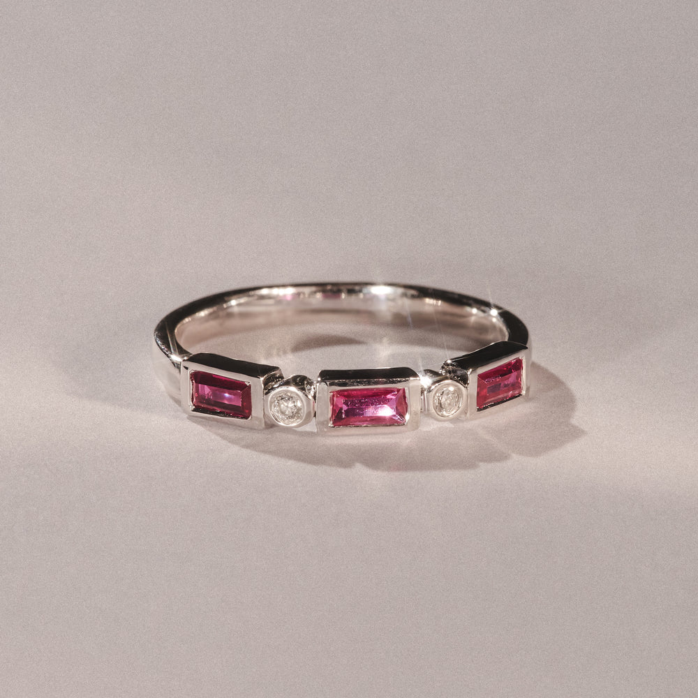 Forme 0.37ct Baguette Cut Lab Ruby 5 Stone Ring in Sterling Silver