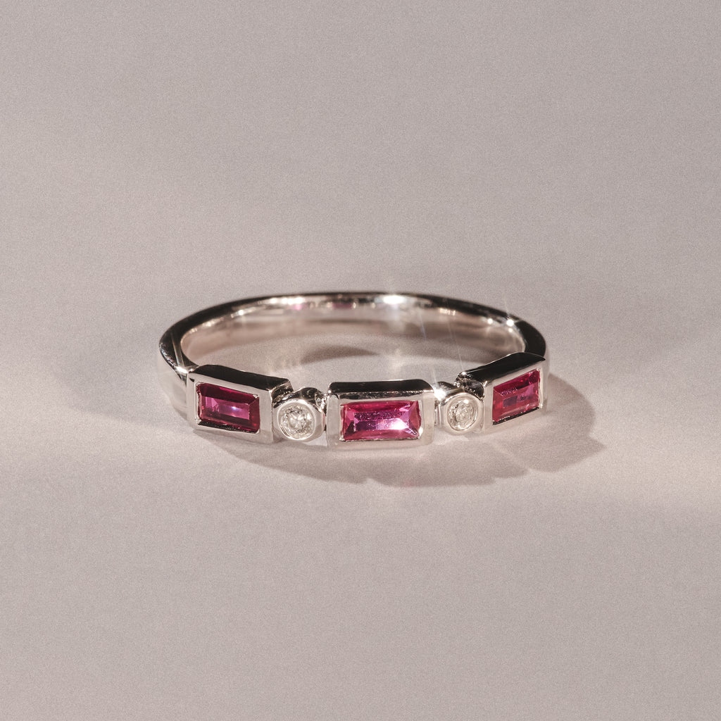 Forme 0.37ct Baguette Cut Lab Ruby 5 Stone Ring in Sterling Silver
