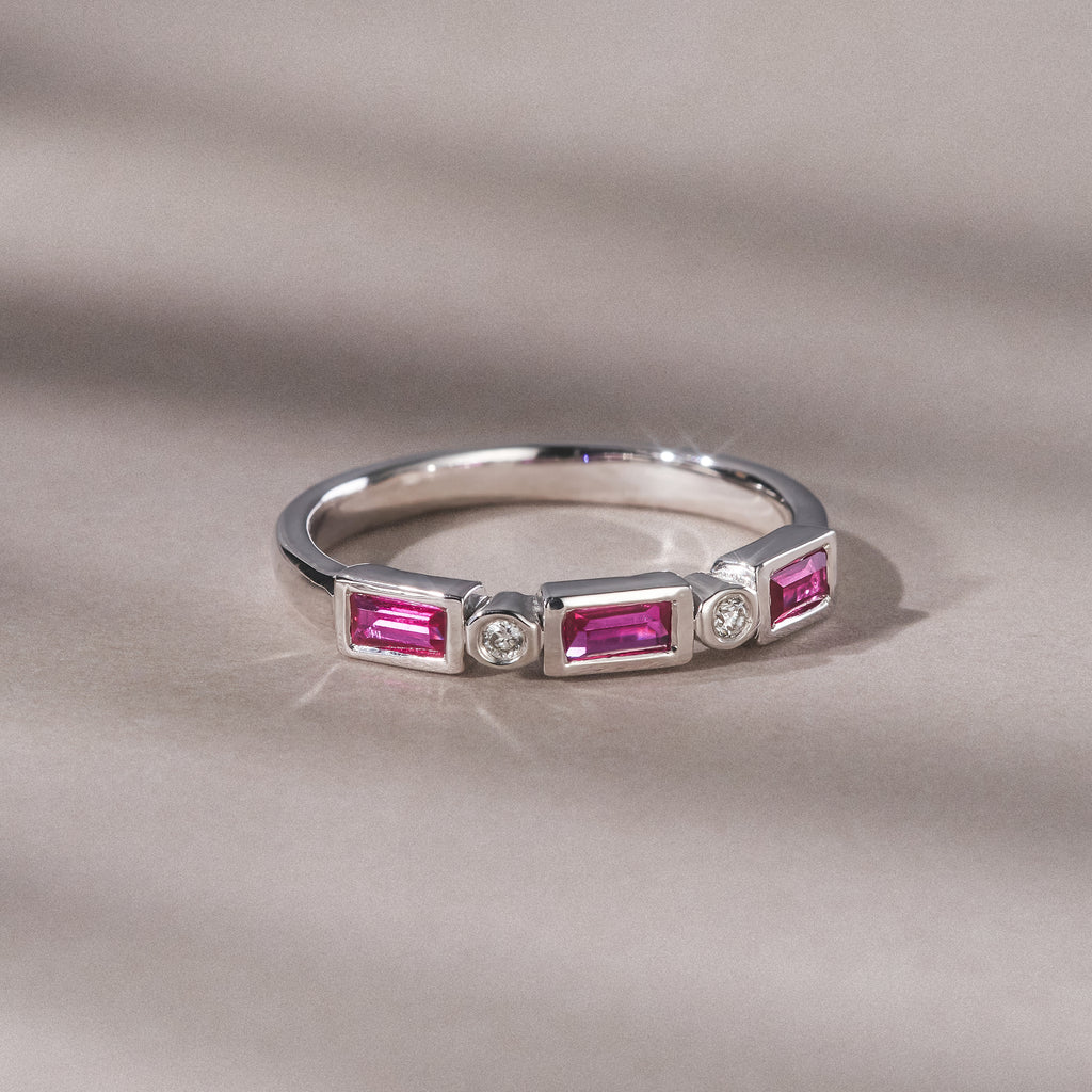Forme 0.37ct Baguette Cut Lab Ruby 5 Stone Ring in Sterling Silver