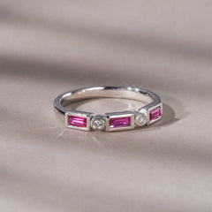 Forme 0.37ct Baguette Cut Lab Ruby 5 Stone Ring in Sterling Silver