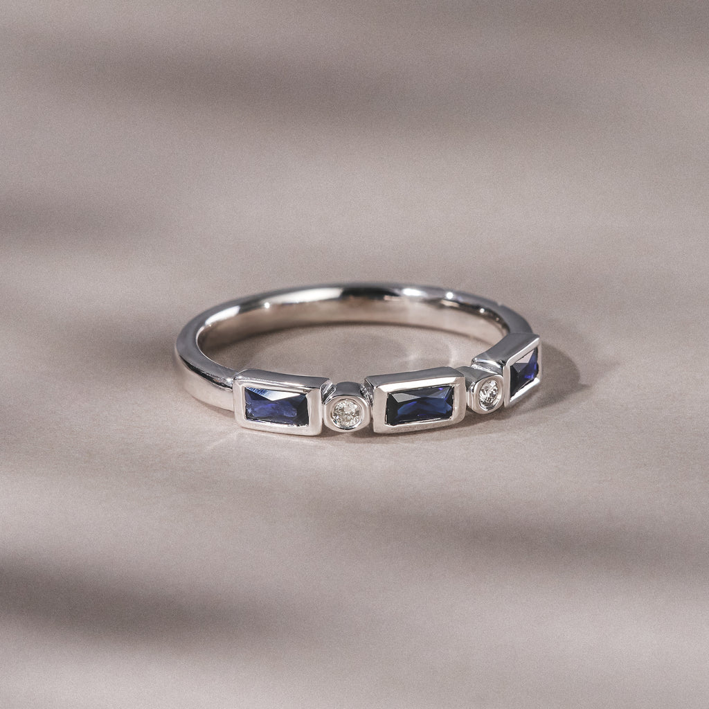 Forme 0.48ct Baguette Cut Lab Sapphire 5 Stone Ring in Sterling Silver