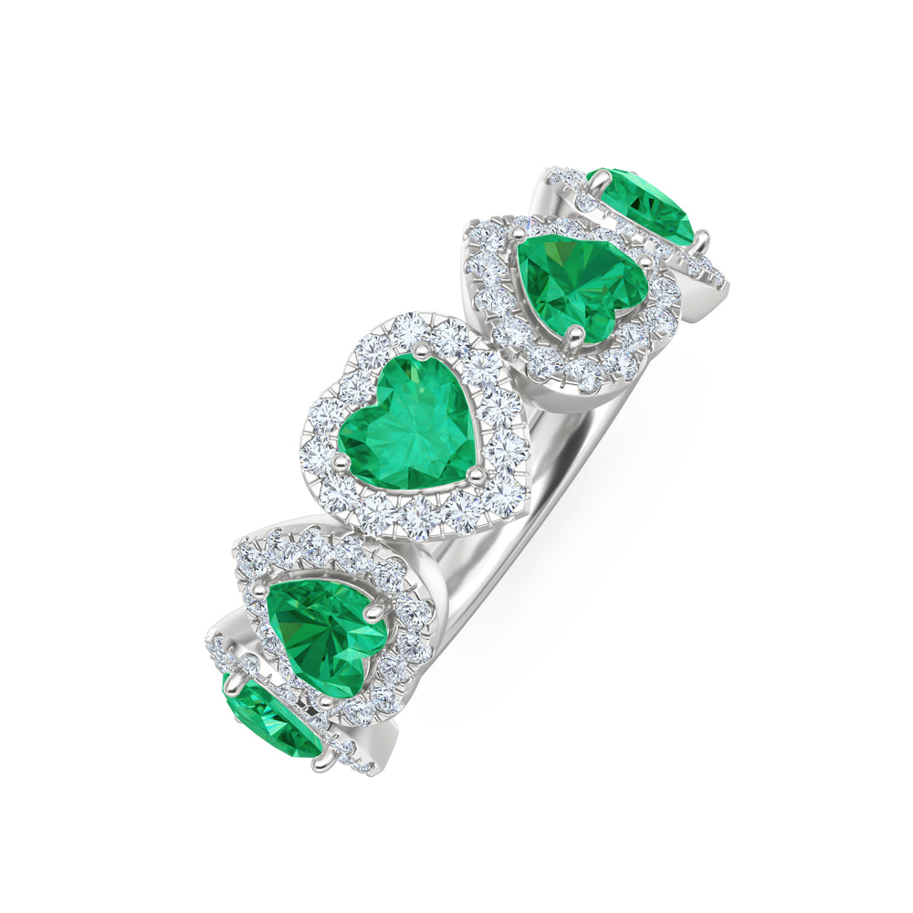 Chérie 1.70ct Heart Cut Lab Emerald and Lab Diamond Halo Ring in Sterling Silver