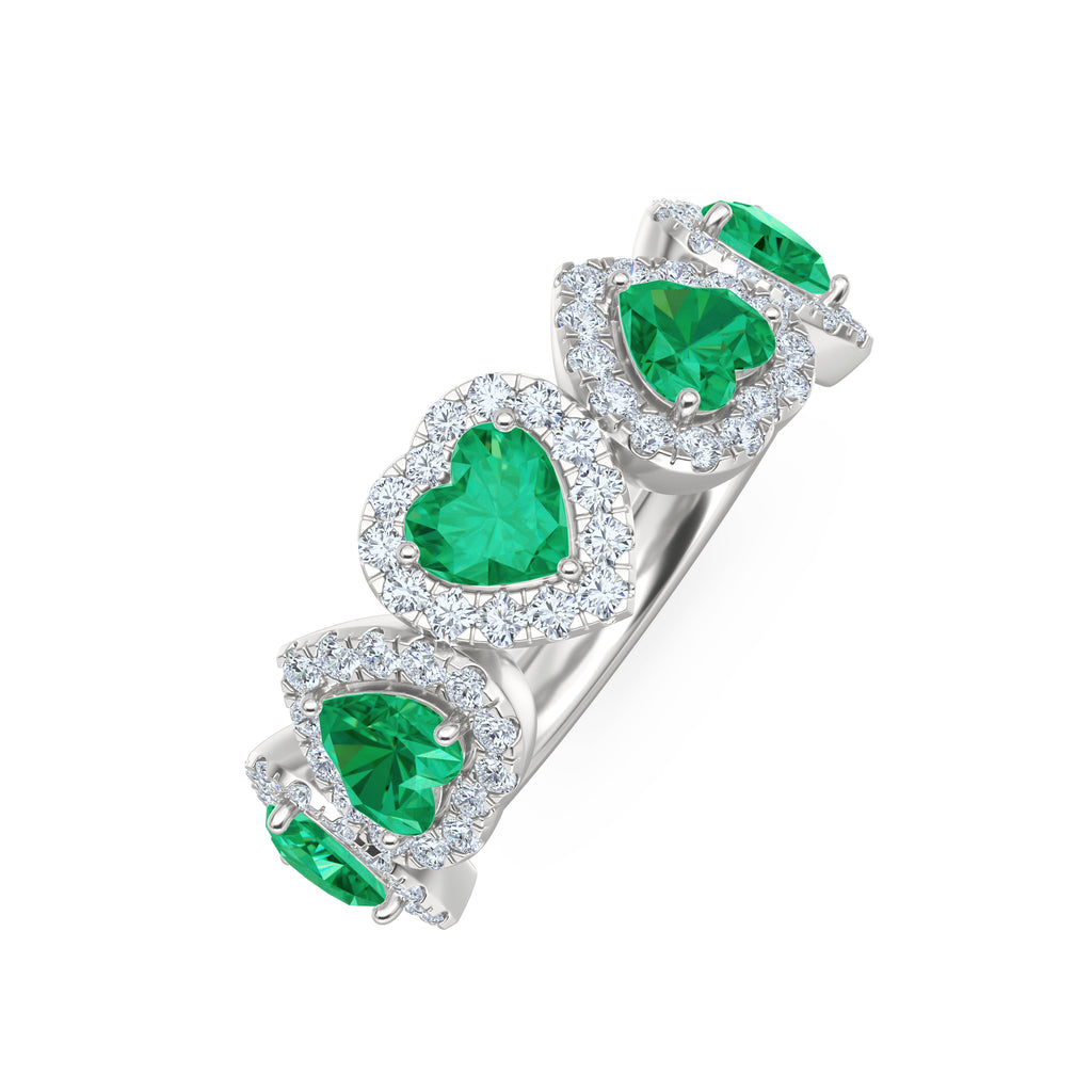 Chérie 1.70ct Heart Cut Lab Emerald and Lab Diamond Halo Ring in Sterling Silver