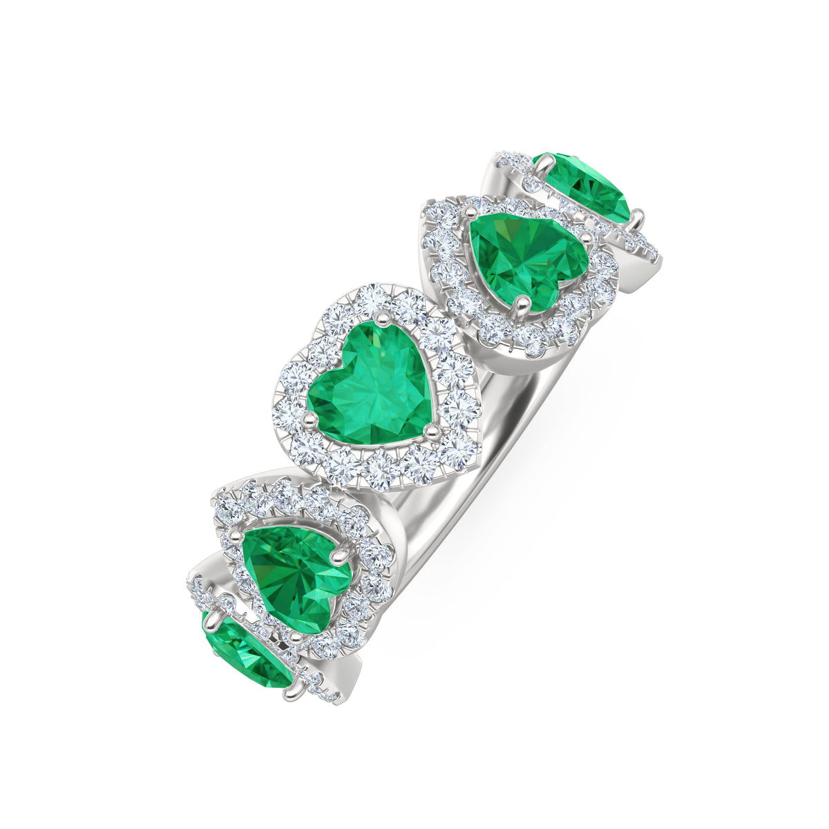 Chérie 1.70ct Heart Cut Lab Emerald and Lab Diamond Halo Ring in Sterling Silver