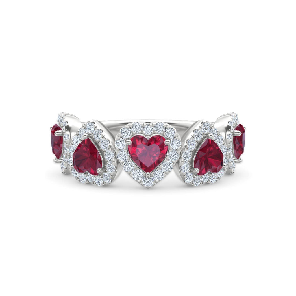 Chérie 1.80ct Heart Cut Lab Ruby and Lab Diamond Halo Ring in Sterling Silver