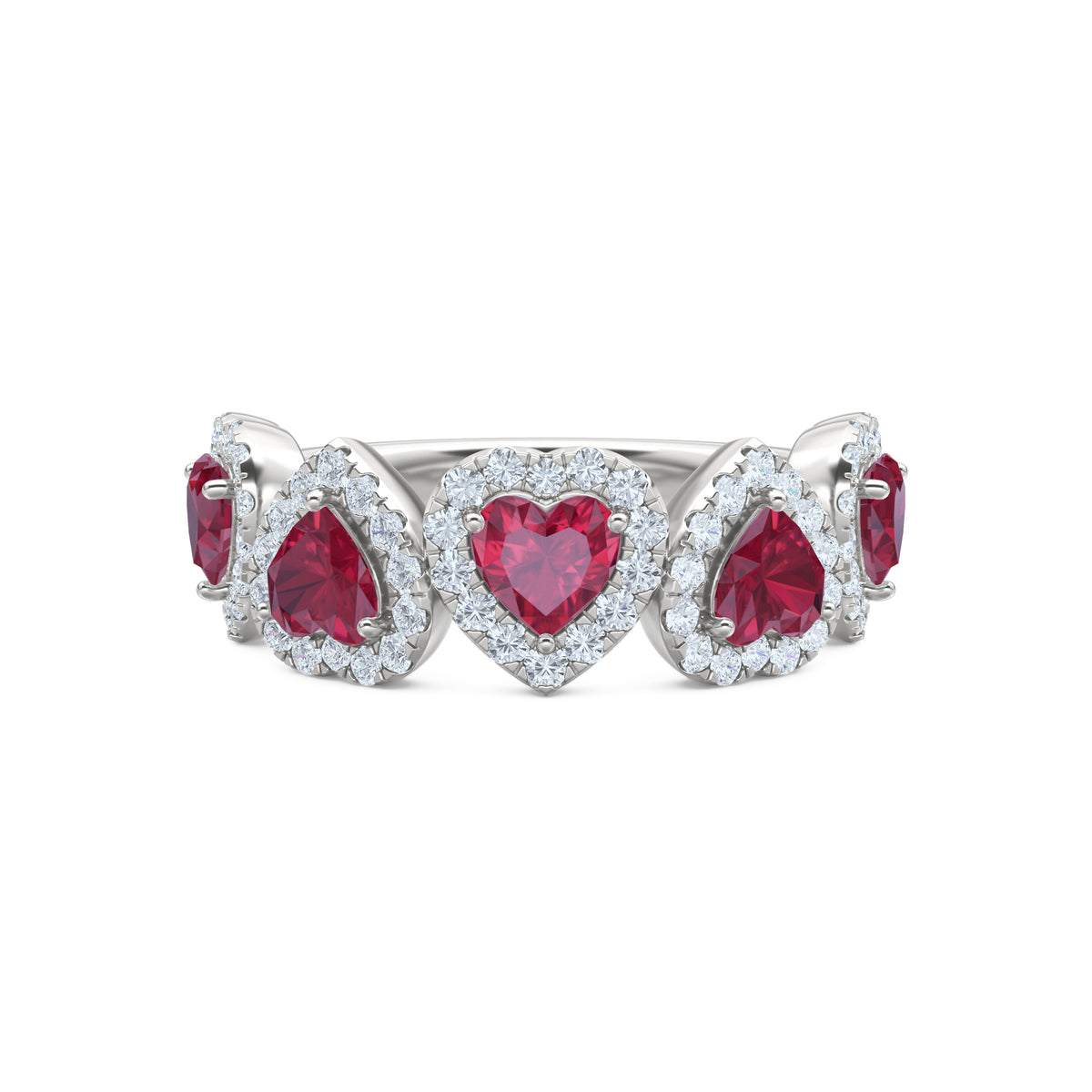 Chérie 1.80ct Heart Cut Lab Ruby and Lab Diamond Halo Ring in Sterling Silver