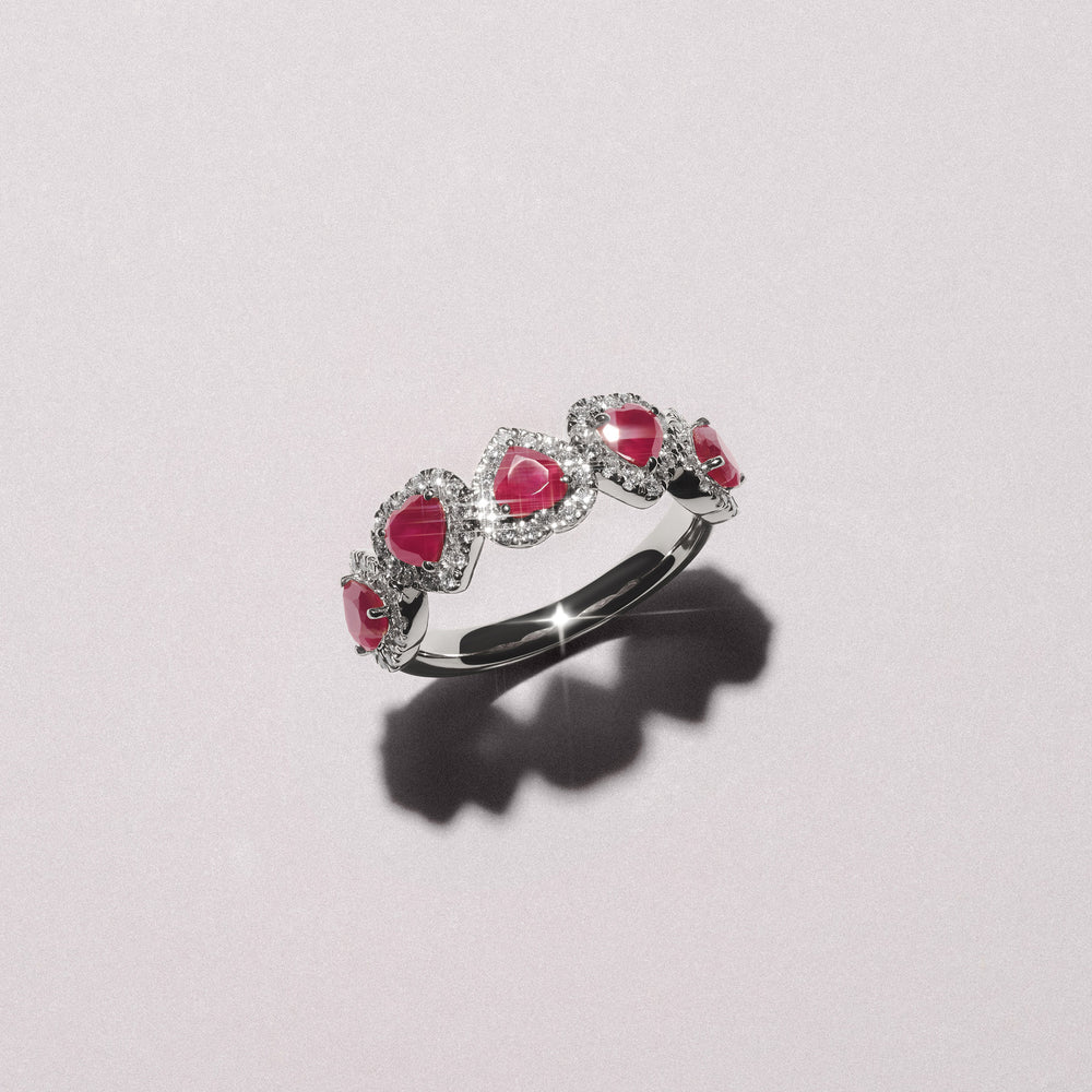 Chérie 1.80ct Heart Cut Lab Ruby and Lab Diamond Halo Ring in Sterling Silver