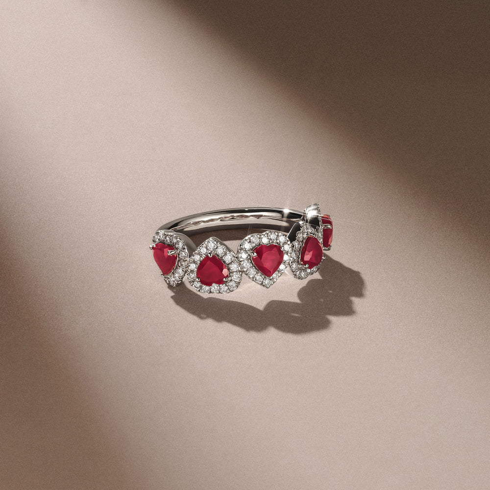 Chérie 1.80ct Heart Cut Lab Ruby and Lab Diamond Halo Ring in Sterling Silver