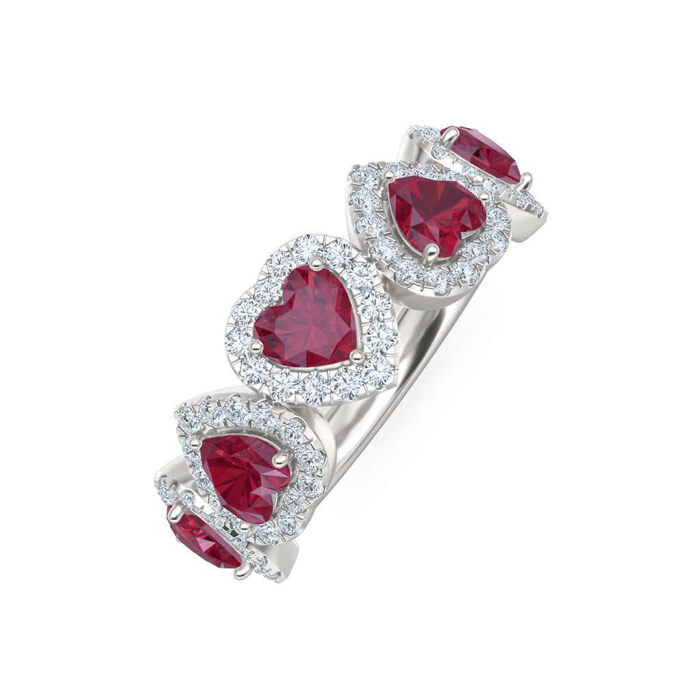 Chérie 1.80ct Heart Cut Lab Ruby and Lab Diamond Halo Ring in Sterling Silver