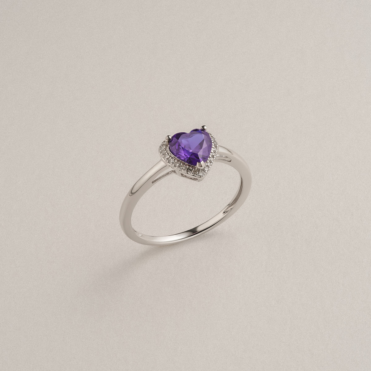 Stellato 0.78ct Heart Cut Lab Amethyst Halo Ring in Sterling Silver