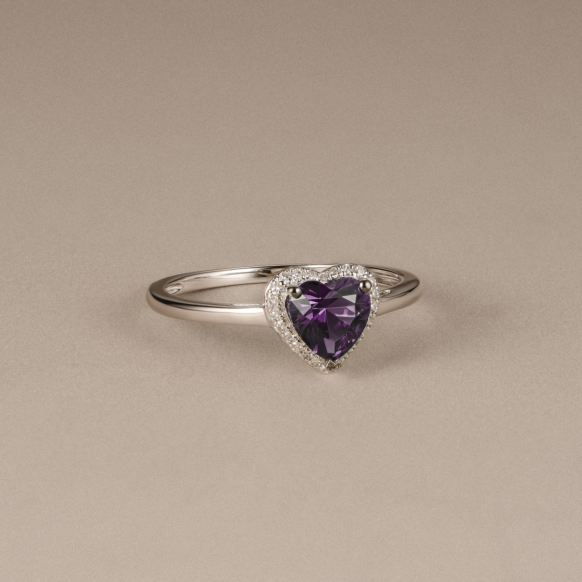 Stellato 0.78ct Heart Cut Lab Amethyst Halo Ring in Sterling Silver