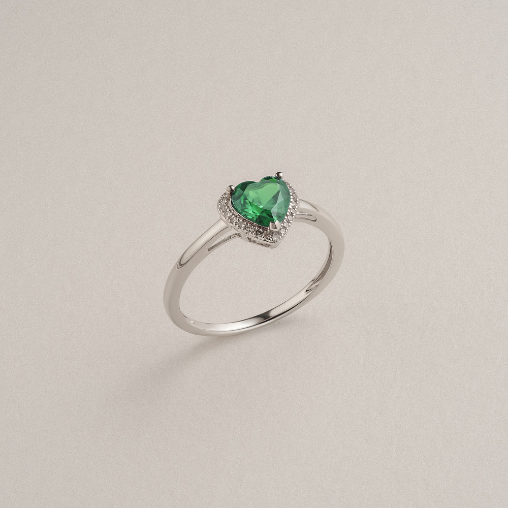 Stellato 0.70ct Heart Cut Lab Emerald Halo Ring in Sterling Silver