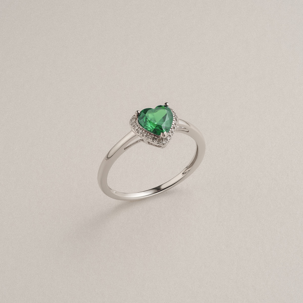 Stellato 0.70ct Heart Cut Lab Emerald Halo Ring in Sterling Silver