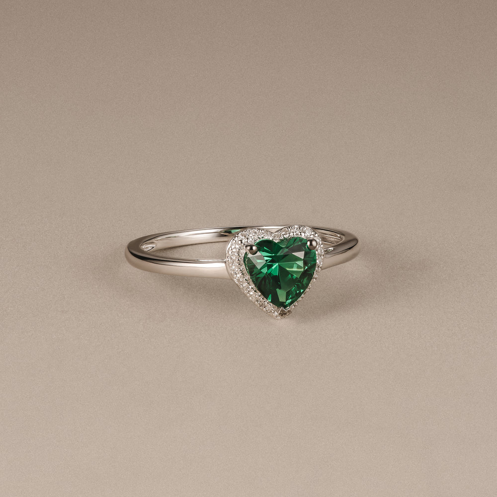 Stellato 0.70ct Heart Cut Lab Emerald Halo Ring in Sterling Silver