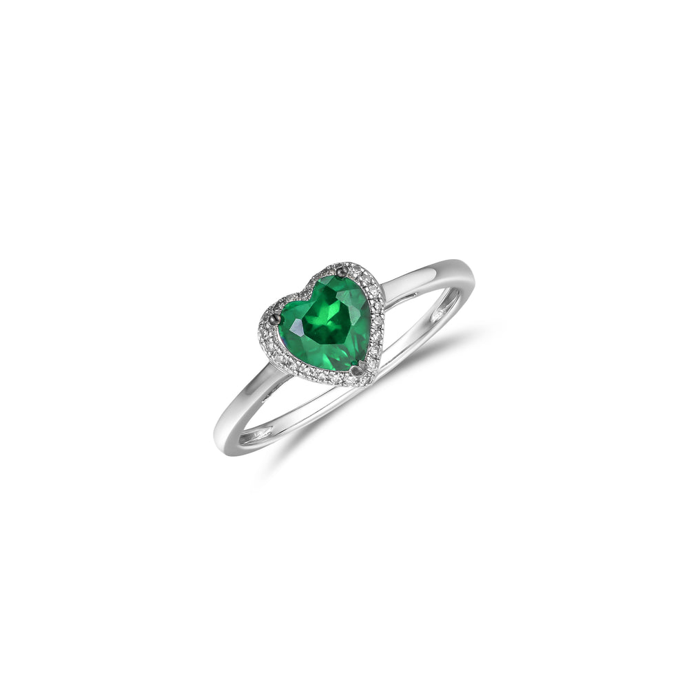 Stellato 0.70ct Heart Cut Lab Emerald Halo Ring in Sterling Silver
