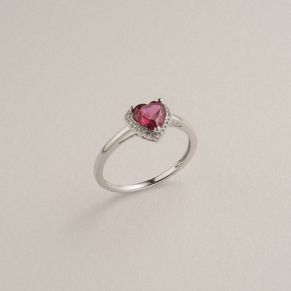 Stellato 0.95ct Heart Cut Lab Ruby Halo Ring in Sterling Silver