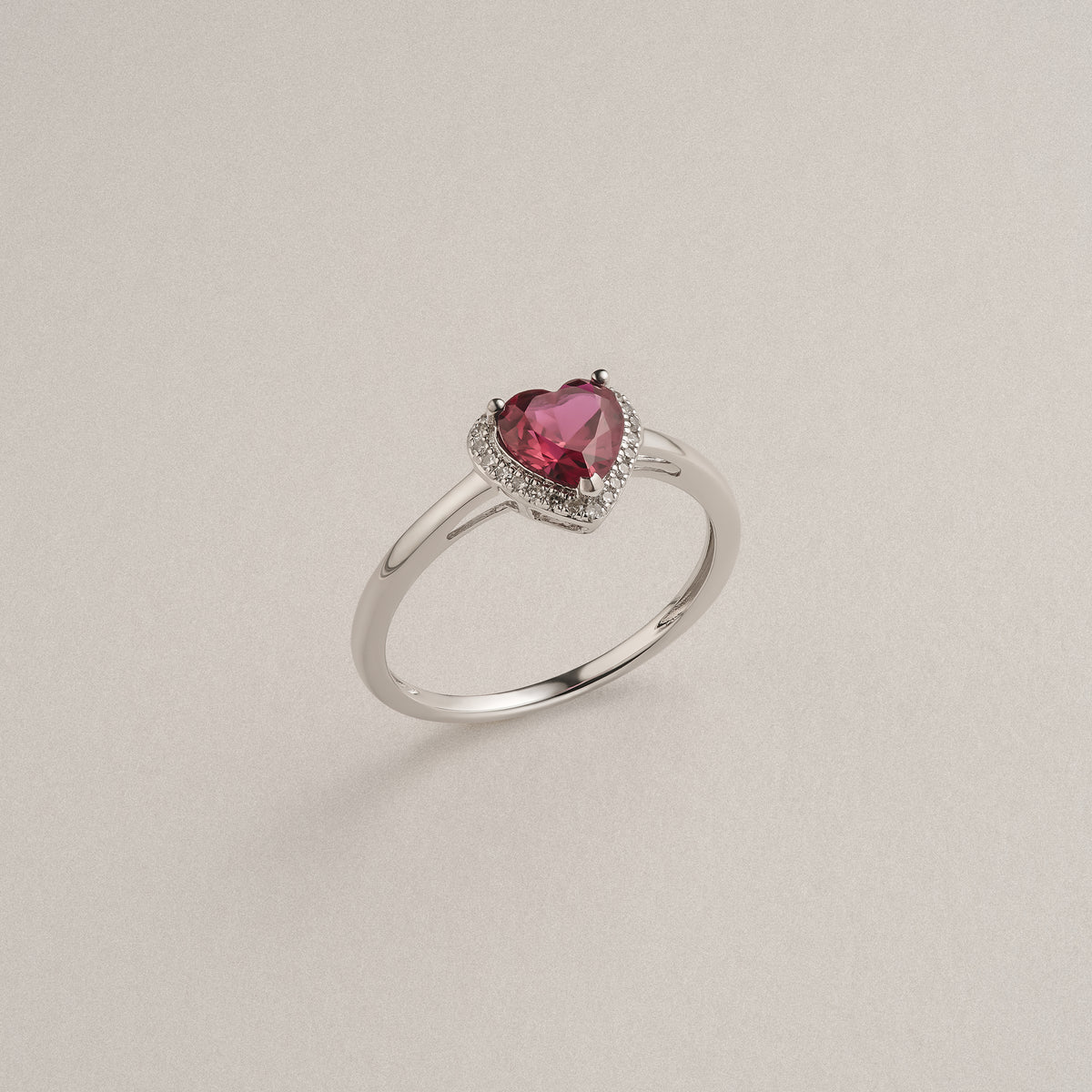 Stellato 0.95ct Heart Cut Lab Ruby Halo Ring in Sterling Silver