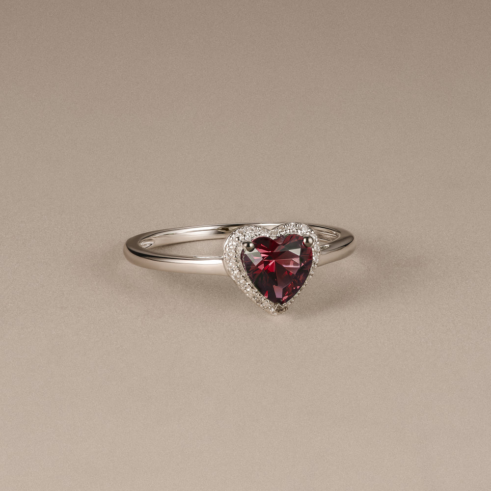Stellato 0.95ct Heart Cut Lab Ruby Halo Ring in Sterling Silver