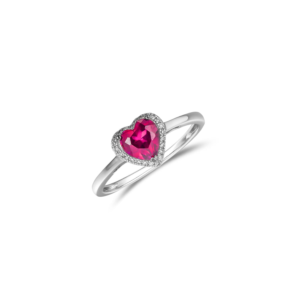 Stellato 0.95ct Heart Cut Lab Ruby Halo Ring in Sterling Silver