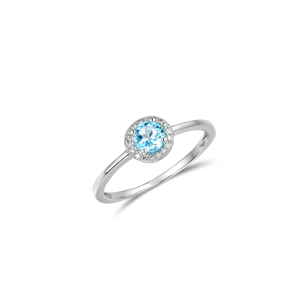 Stellato 0.40ct Round Cut Blue Topaz and Lab Diamond Halo Ring in Sterling Silver