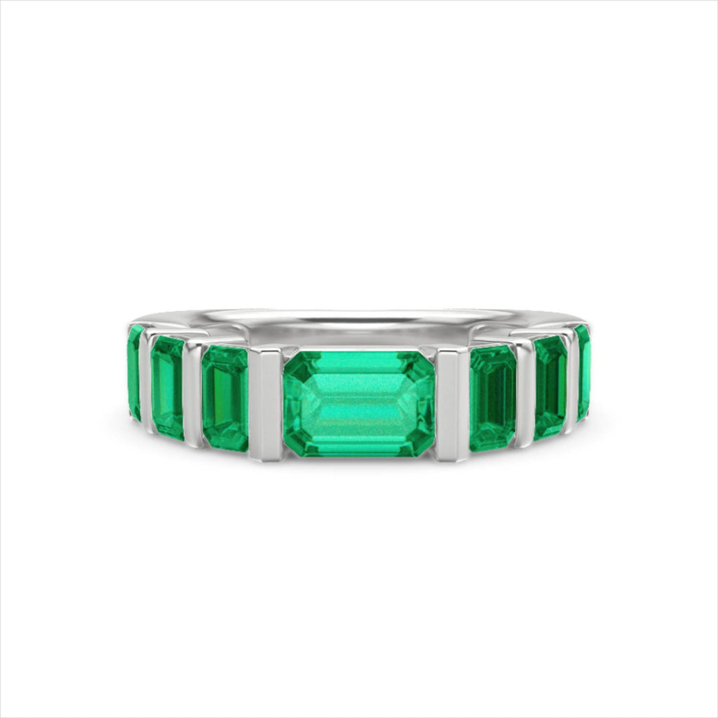 Vertex 2.33ct Emerald Cut Lab Emerald Men's Eternity Ring in Sterling Silver