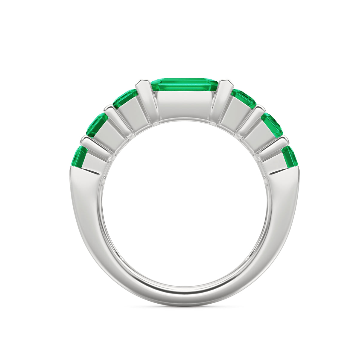 Vertex 2.33ct Emerald Cut Lab Emerald Men's Eternity Ring in Sterling Silver