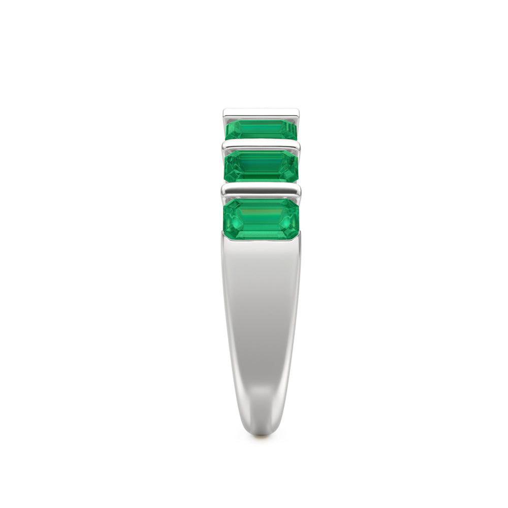 Vertex 2.33ct Emerald Cut Lab Emerald Men's Eternity Ring in Sterling Silver