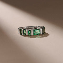 Vertex 2.33ct Emerald Cut Lab Emerald Men's Eternity Ring in Sterling Silver
