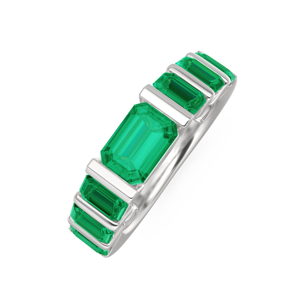 Vertex 2.33ct Emerald Cut Lab Emerald Men's Eternity Ring in Sterling Silver