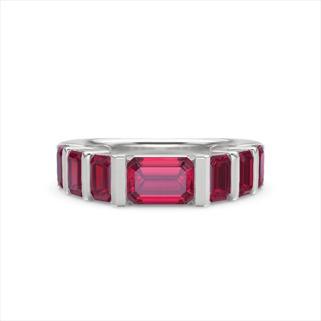 Vertex 3.25ct Emerald Cut Lab Ruby Men's Eternity Ring in Sterling Silver