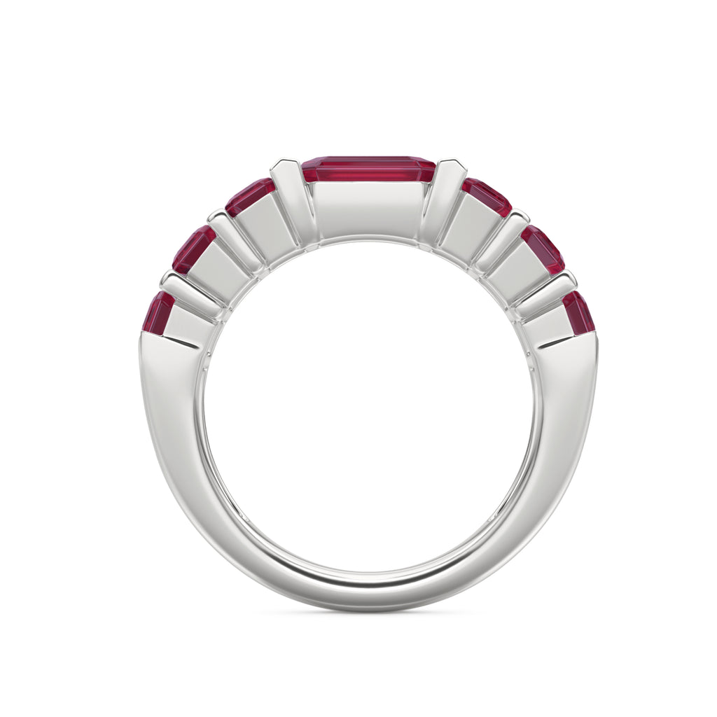 Vertex 3.25ct Emerald Cut Lab Ruby Men's Eternity Ring in Sterling Silver
