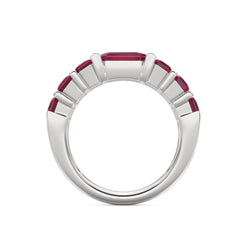 Vertex 3.25ct Emerald Cut Lab Ruby Men's Eternity Ring in Sterling Silver