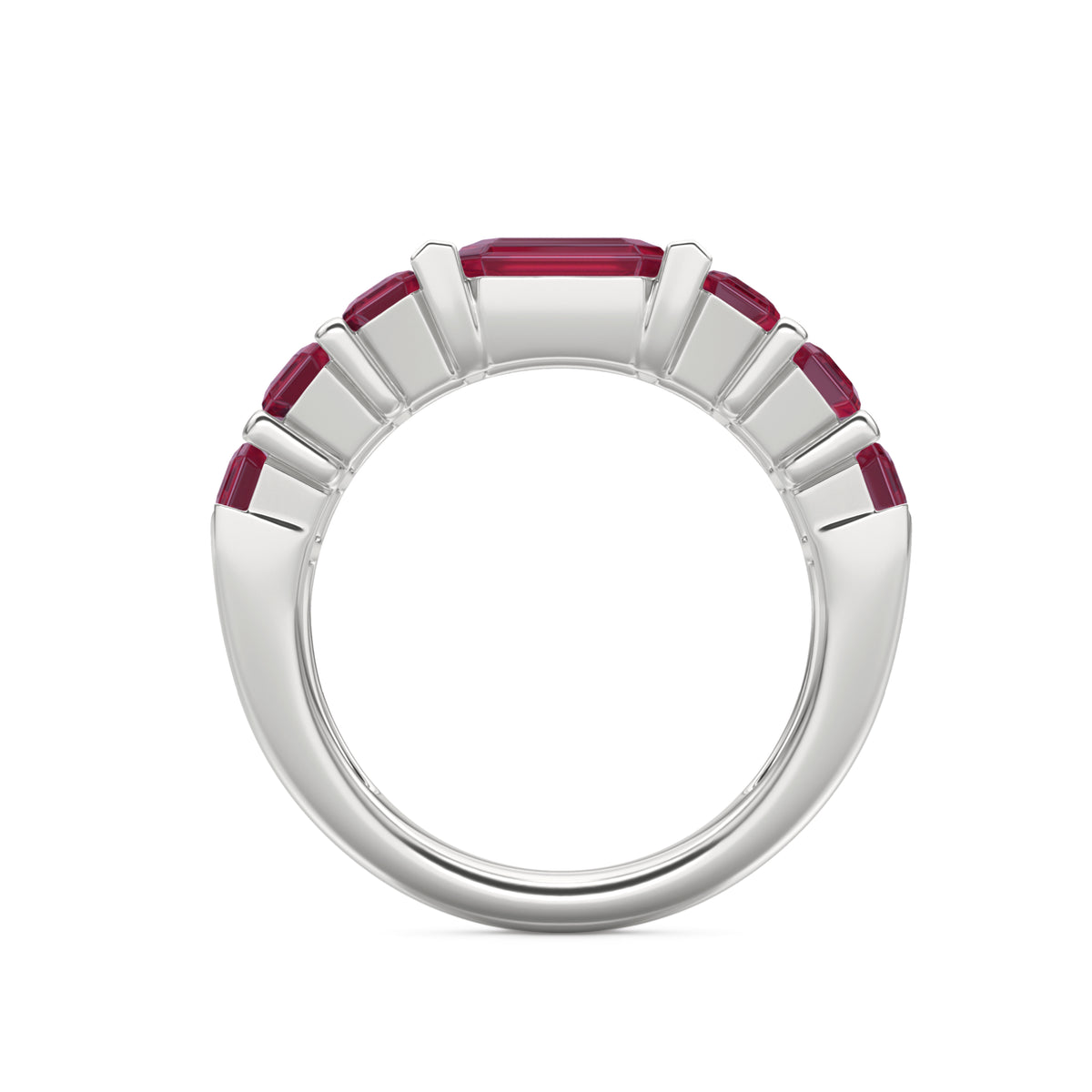 Vertex 3.25ct Emerald Cut Lab Ruby Men's Eternity Ring in Sterling Silver