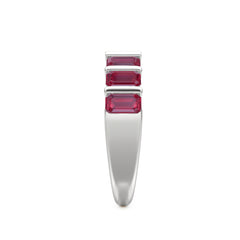 Vertex 3.25ct Emerald Cut Lab Ruby Men's Eternity Ring in Sterling Silver