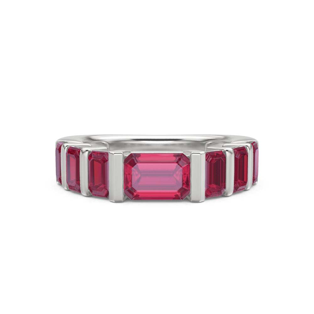 Vertex 3.25ct Emerald Cut Lab Ruby Men's Eternity Ring in Sterling Silver