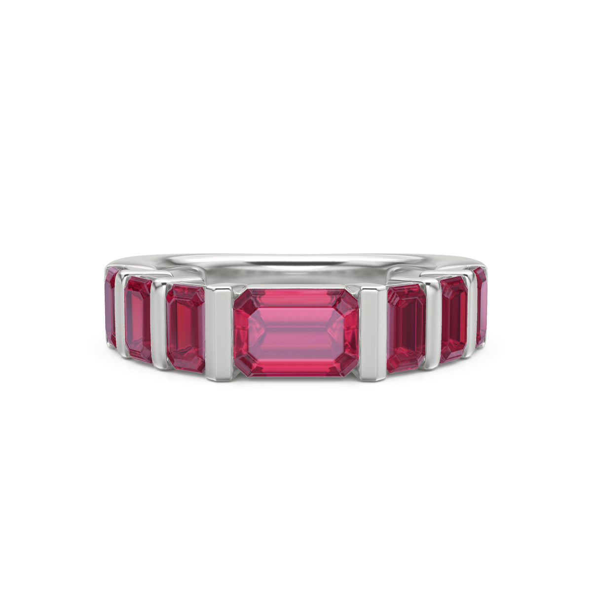Vertex 3.25ct Emerald Cut Lab Ruby Men's Eternity Ring in Sterling Silver