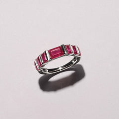 Vertex 3.25ct Emerald Cut Lab Ruby Men's Eternity Ring in Sterling Silver