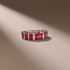 Vertex 3.25ct Emerald Cut Lab Ruby Men's Eternity Ring in Sterling Silver