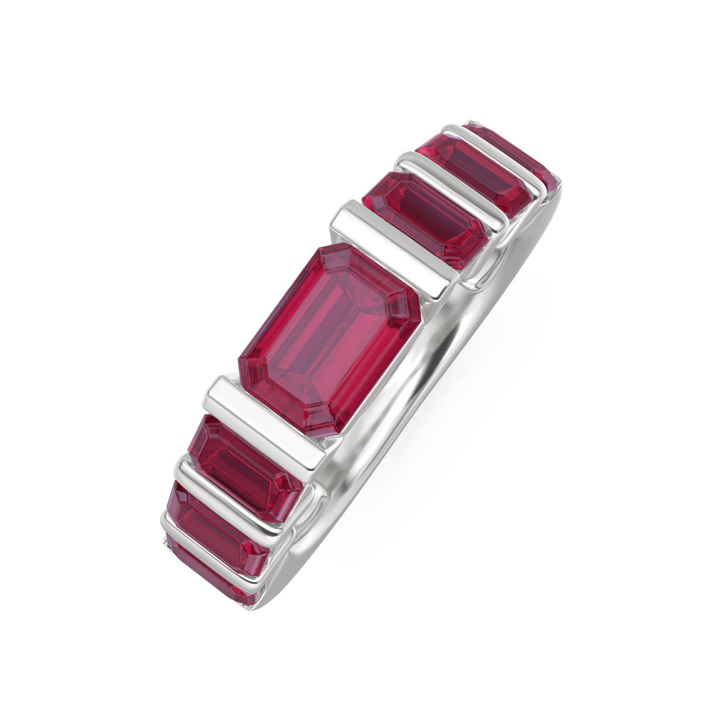 Vertex 3.25ct Emerald Cut Lab Ruby Men's Eternity Ring in Sterling Silver