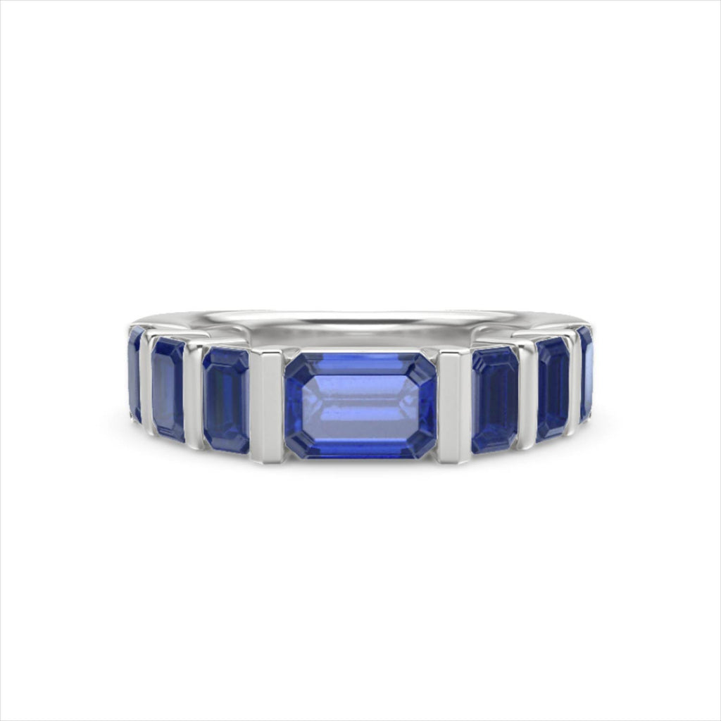 Vertex 3.36ct Emerald Cut Lab Sapphire Men's Eternity Ring in Sterling Silver