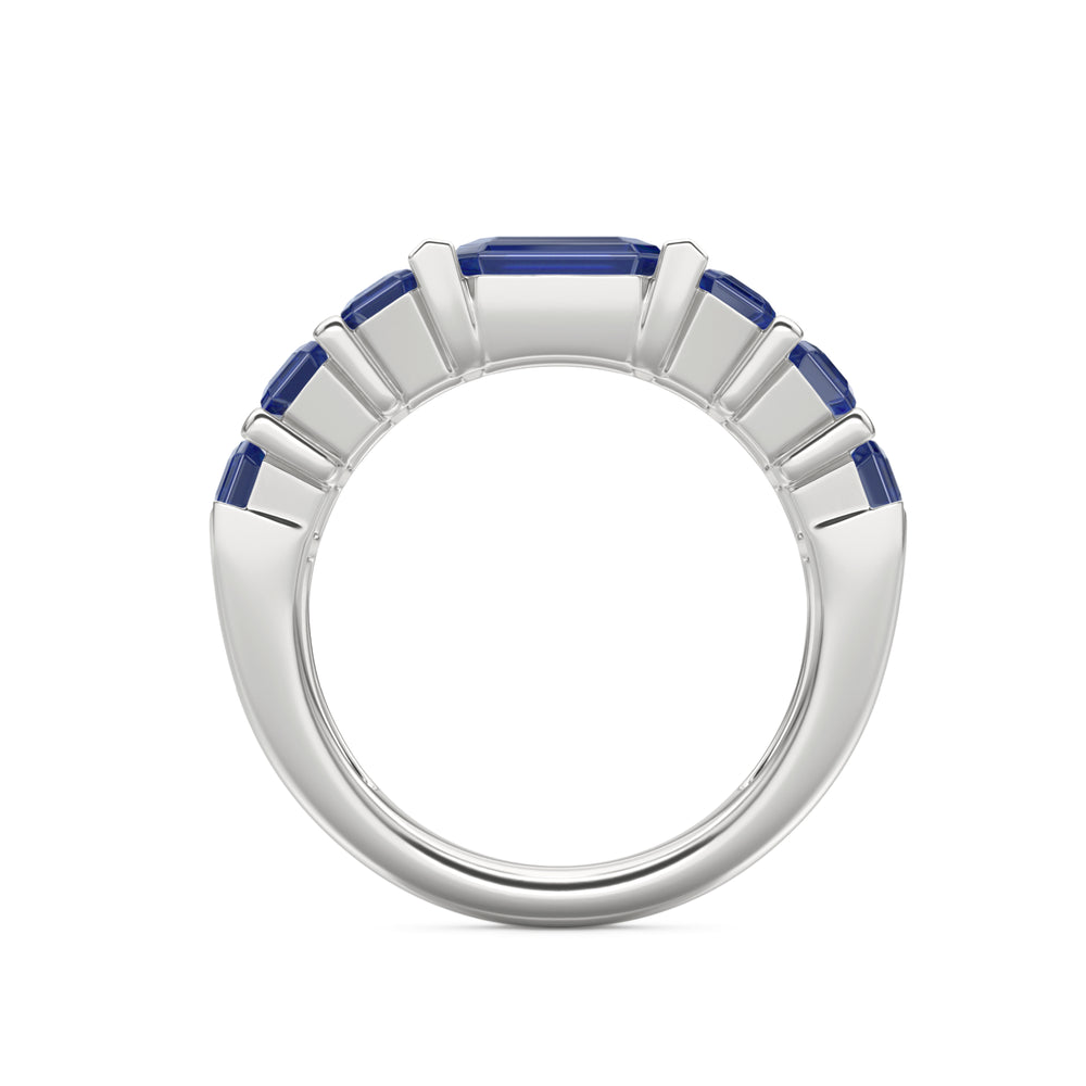 Vertex 3.36ct Emerald Cut Lab Sapphire Men's Eternity Ring in Sterling Silver