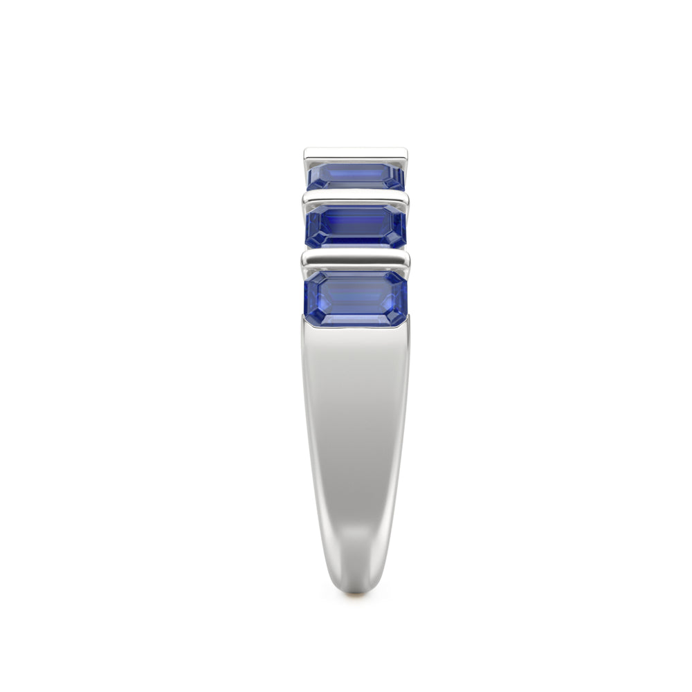 Vertex 3.36ct Emerald Cut Lab Sapphire Men's Eternity Ring in Sterling Silver