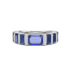 Vertex 3.36ct Emerald Cut Lab Sapphire Men's Eternity Ring in Sterling Silver
