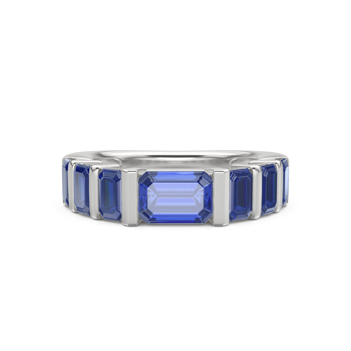 Vertex 3.36ct Emerald Cut Lab Sapphire Men's Eternity Ring in Sterling Silver