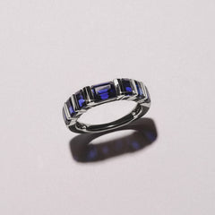 Vertex 3.36ct Emerald Cut Lab Sapphire Men's Eternity Ring in Sterling Silver