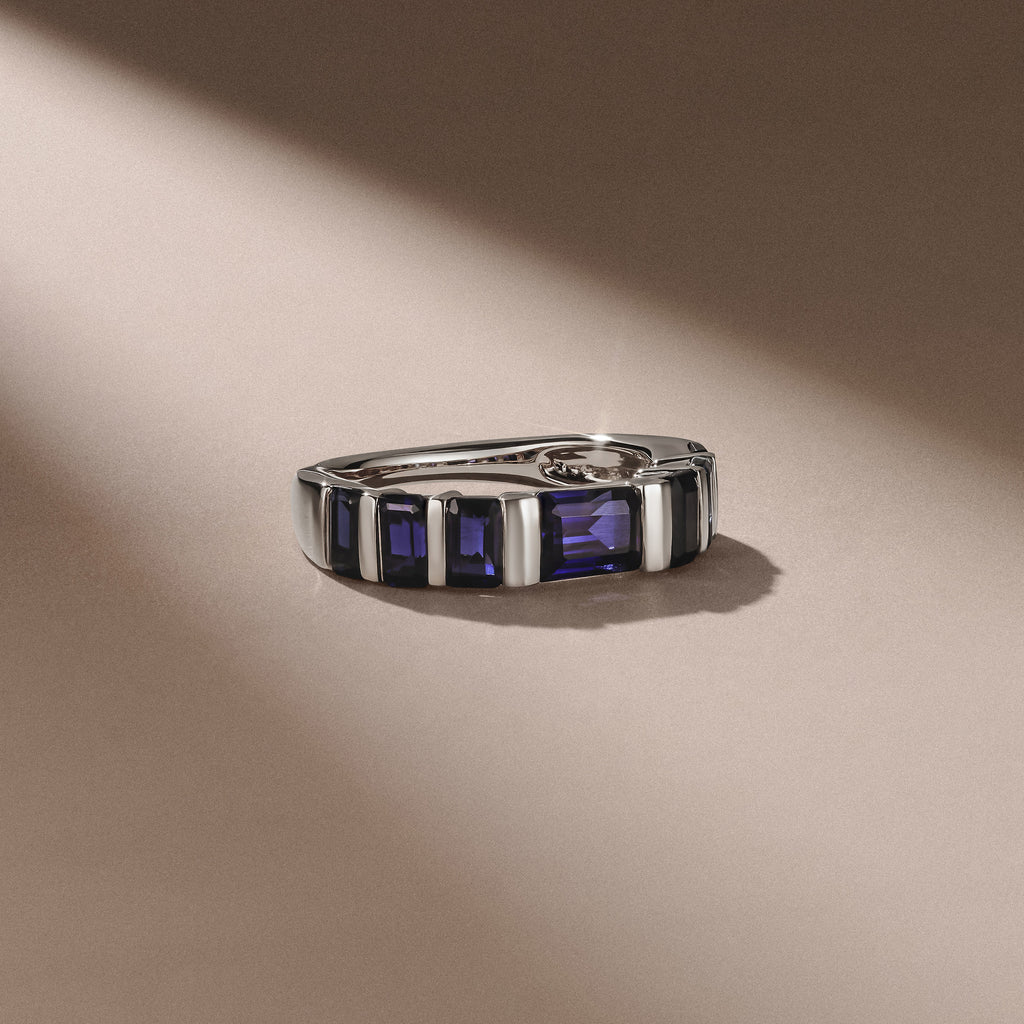Vertex 3.36ct Emerald Cut Lab Sapphire Men's Eternity Ring in Sterling Silver