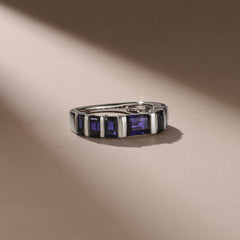Vertex 3.36ct Emerald Cut Lab Sapphire Men's Eternity Ring in Sterling Silver